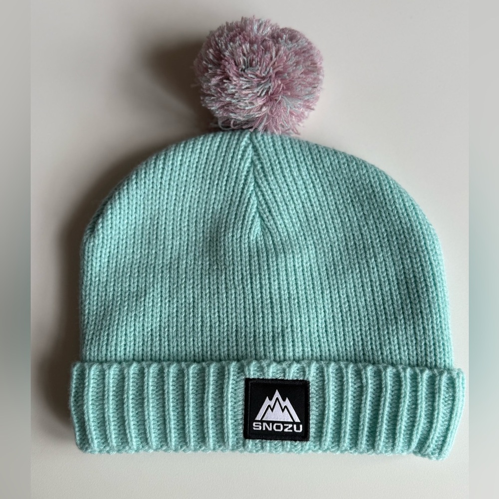 Snozu Beanie Hat Mint Green Size 5 Pom-Pom for Kids Fleece Lining Excellent